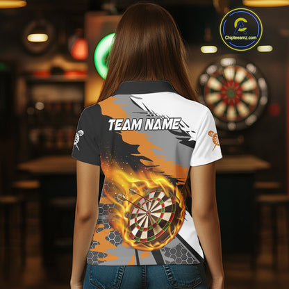 Orange Dartboard Fire Flame Paint Splash Dart Shirt Polo & 1/4 Zip For Women Custom Dart Team Jersey TDM4173