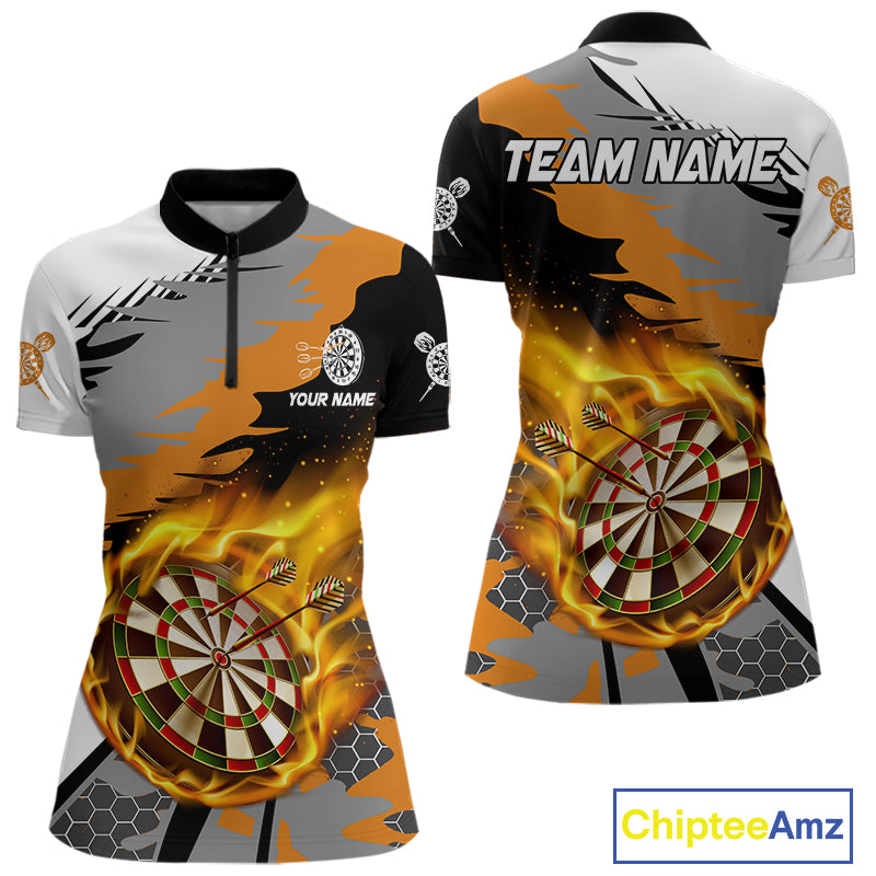 Orange Dartboard Fire Flame Paint Splash Dart Shirt Polo & 1/4 Zip For Women Custom Dart Team Jersey TDM4173