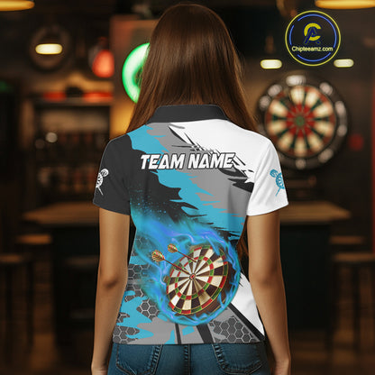 Blue Dartboard Fire Flame Paint Splash Dart Shirt Polo & 1/4 Zip For Women Custom Dart Team Jersey TDM4174