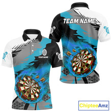 Load image into Gallery viewer, Blue Dartboard Fire Flame Paint Splash Dart Shirt Polo &amp; 1/4 Zip For Men Custom Dart Team Jersey TDM4174