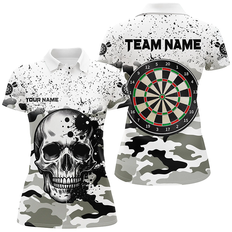 Personalized Black White Grunge Camo Skull Darts Shirts For Women Custom Unique Darts Team Jerseys TDM1994
