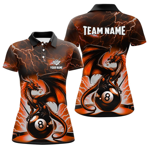 Lightning Thunder Dragon Custom Orange 8 Ball Pool Shirts For Women, Billiard Team League Jerseys TDM2003