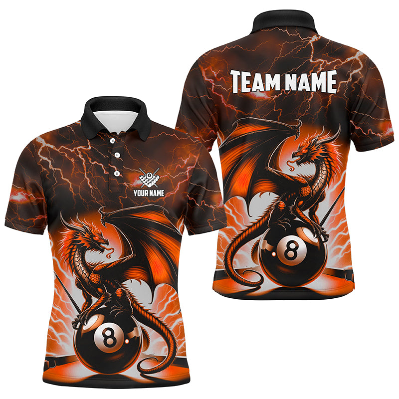 Lightning Thunder Dragon Custom Orange 8 Ball Pool Shirts For Men, Billiard Team League Jerseys TDM2003
