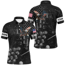 Load image into Gallery viewer, Customized Eagle Retro US Flag Black Billiard Shirts For Men, Best Patriotic Pool Player Shirts TDM2197