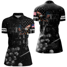 Load image into Gallery viewer, Customized Eagle Retro US Flag Black Billiard Shirts For Women, Best Patriotic Pool Player Shirts TDM2197