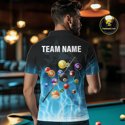 Custom Billiard Shirt For Men –  Blue Thunder Lightning Wolf Pool Balls Team Jersey Polo & 1/4 Zip TDM4558