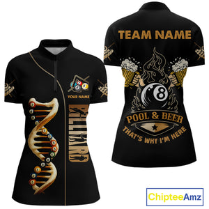 Funny DNA Billiard Shirt For Women Custom 8 Ball Pool & Beer That's Why I'M Here Team Jersey TDM4565