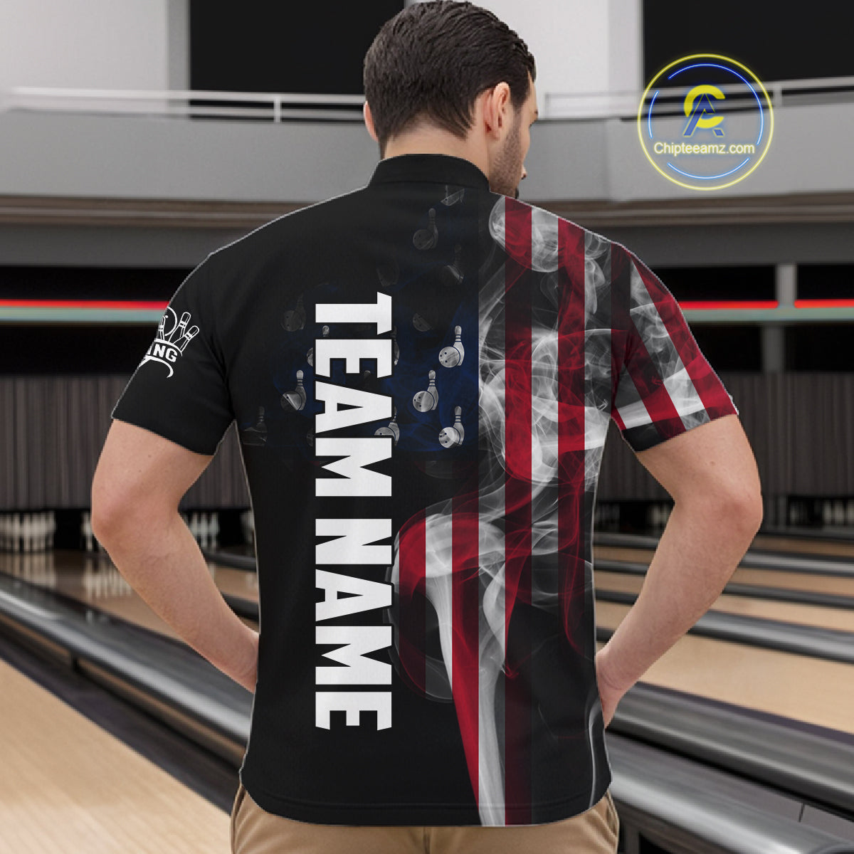 Personalized Smoke American Flag Bowling Jersey For Men Custom Patriotic Bowling Team Shirts TDM7213