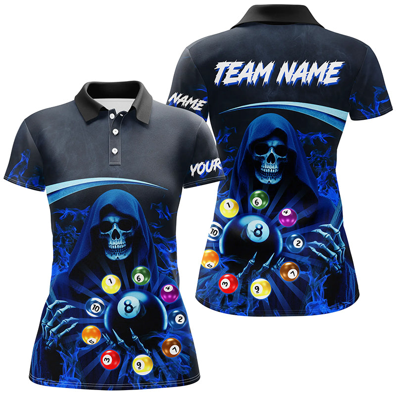 Blue Death Skeleton Custom Billiard Balls Pool Jerseys For Women, 3D Printed Billiard Team Shirts TDM2468