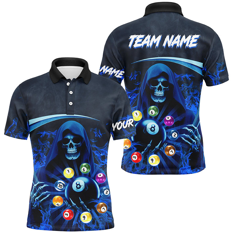 Blue Death Skeleton Custom Billiard Balls Pool Jerseys For Men, 3D Printed Billiard Team Shirts TDM2468