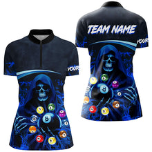 Load image into Gallery viewer, Blue Death Skeleton Custom Billiard Balls Pool Jerseys For Women, 3D Printed Billiard Team Shirts TDM2468