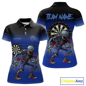 Custom Zombie Blue Dart Shirt With Pocket Option For Women, Dart Team Jerseys TDM4771