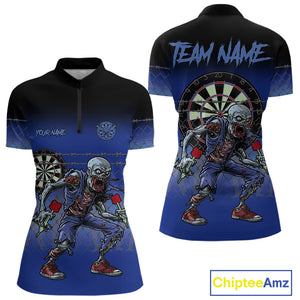 Custom Zombie Blue Dart Shirt With Pocket Option For Women, Dart Team Jerseys TDM4771