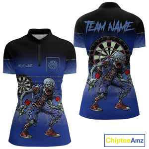 Custom Zombie Blue Dart Shirt With Pocket Option For Women, Dart Team Jerseys TDM4771