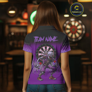 Custom Zombie Purple Dart Shirt With Pocket Option For Women, Dart Team Jerseys TDM4772
