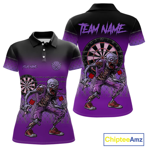 Custom Zombie Purple Dart Shirt With Pocket Option For Women, Dart Team Jerseys TDM4772