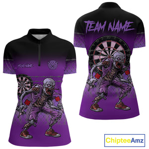 Custom Zombie Purple Dart Shirt With Pocket Option For Women, Dart Team Jerseys TDM4772