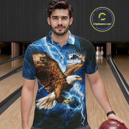 Blue Lightning Thunder Custom Eagle Bowling Shirts For Men Personalized Bowling League Team Jersey TDM7486