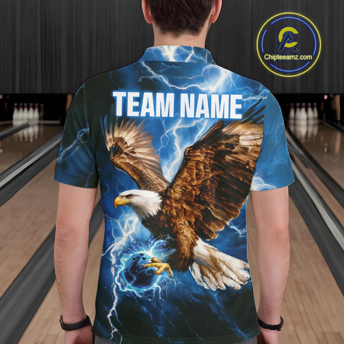 Blue Lightning Thunder Custom Eagle Bowling Shirts For Men Personalized Bowling League Team Jersey TDM7486