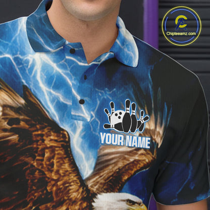 Blue Lightning Thunder Custom Eagle Bowling Shirts For Men Personalized Bowling League Team Jersey TDM7486