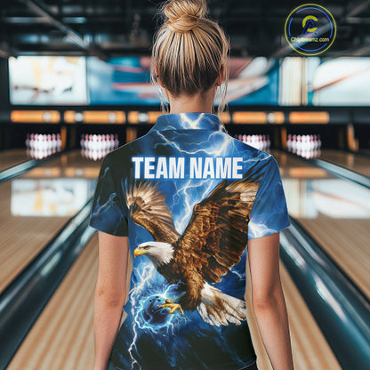 Blue Lightning Thunder Custom Eagle Bowling Shirts For Women Personalized Bowling League Team Jersey TDM7486