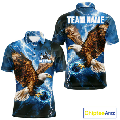 Blue Lightning Thunder Custom Eagle Bowling Shirts For Men Personalized Bowling League Team Jersey TDM7486