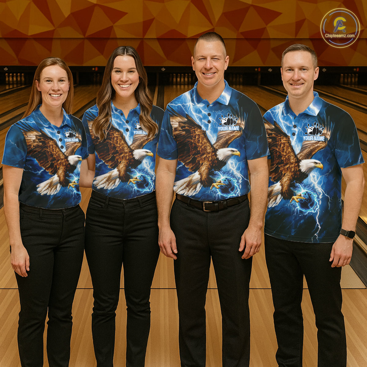 Blue Lightning Thunder Custom Eagle Bowling Shirts For Women Personalized Bowling League Team Jersey TDM7486