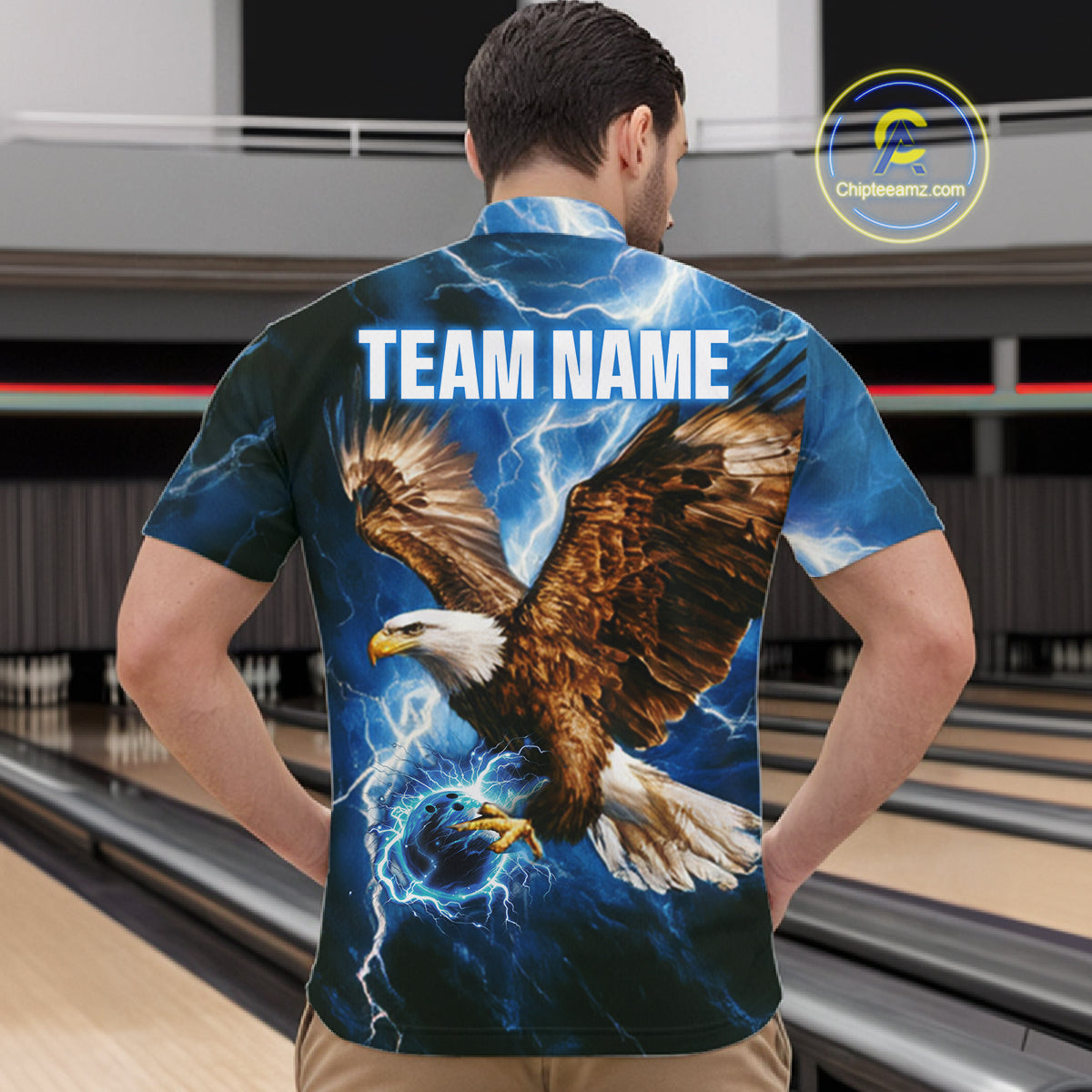 Blue Lightning Thunder Custom Eagle Bowling Shirts For Men Personalized Bowling League Team Jersey TDM7486