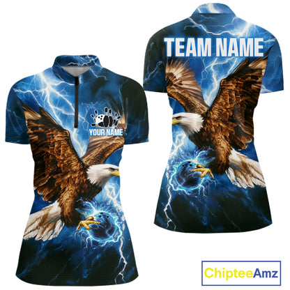 Blue Lightning Thunder Custom Eagle Bowling Shirts For Women Personalized Bowling League Team Jersey TDM7486