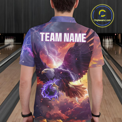 Orange And Purple Lightning Thunder Custom Eagle Bowling Shirts For Men Bowling League Team Jersey TDM7487