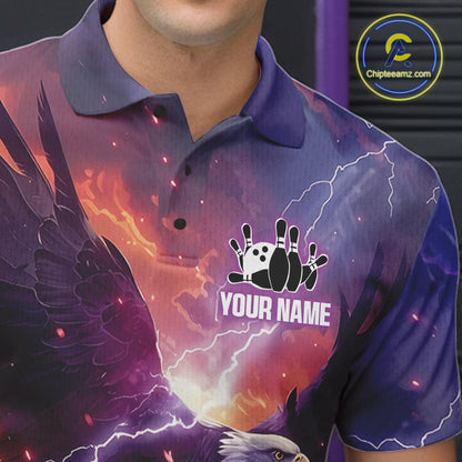 Orange And Purple Lightning Thunder Custom Eagle Bowling Shirts For Men Bowling League Team Jersey TDM7487