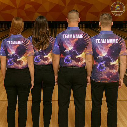 Orange And Purple Lightning Thunder Custom Eagle Bowling Shirts For Women Bowling League Team Jersey TDM7487