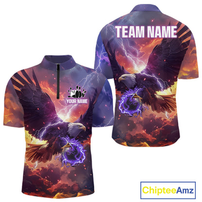 Orange And Purple Lightning Thunder Custom Eagle Bowling Shirts For Men Bowling League Team Jersey TDM7487