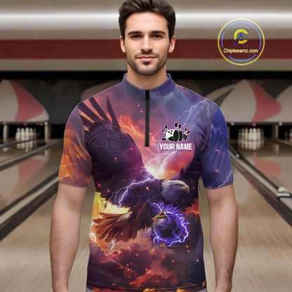 Orange And Purple Lightning Thunder Custom Eagle Bowling Shirts For Men Bowling League Team Jersey TDM7487