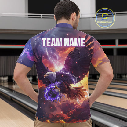 Orange And Purple Lightning Thunder Custom Eagle Bowling Shirts For Men Bowling League Team Jersey TDM7487