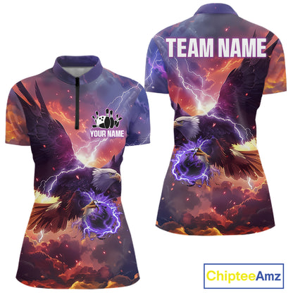 Orange And Purple Lightning Thunder Custom Eagle Bowling Shirts For Women Bowling League Team Jersey TDM7487