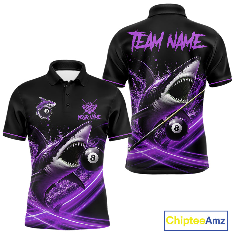 Black And Purple 8 Ball Shark Billiard League Shirt For Men Custom Pool Team Jersey Polo & 1/4 Zip TDM7489