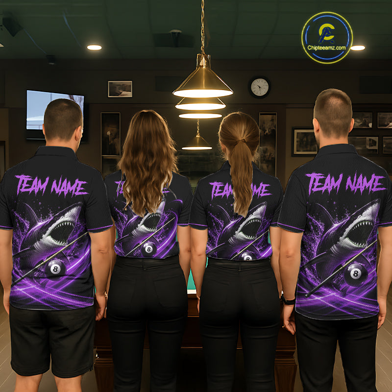 Black And Purple 8 Ball Shark Billiard League Shirt For Men Custom Pool Team Jersey Polo & 1/4 Zip TDM7489