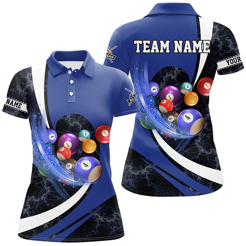 Customized Black Blue Billiard Balls 3D Polo Shirts For Women Best Custom Billiard Team Jersey  TDM0347