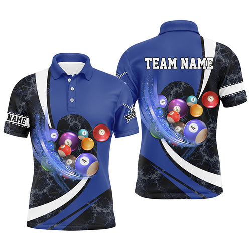 Customized Black Blue Billiard Balls 3D Polo Shirts For Men Best Custom Billiard Team Jersey  TDM0347