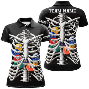 Funny Billiard Balls Inside The Rib Custom White Skeleton Halloween Billiard Shirts For Women TDM2722