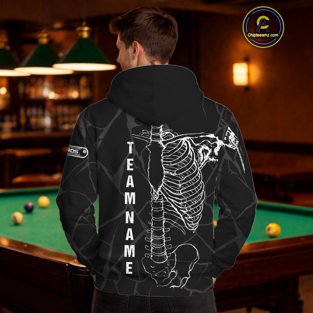 Black And White Funny Skeleton Billiard Hoodie For Men Women Custom Pool Team Shirt, Billiard Jersey TDM2723