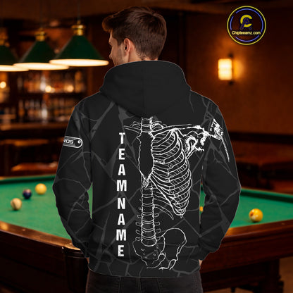 Black And White Funny Skeleton Billiard Hoodie For Men Women Custom Pool Team Shirt, Billiard Jersey TDM2723