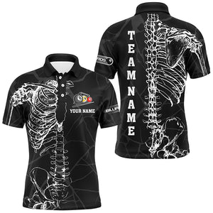 White Skeleton Custom Black Grunge Billiard Shirts For Men, Funny Billiard Jerseys Short Sleeve TDM2723