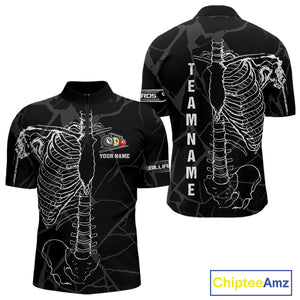 White Skeleton Custom Black Grunge Billiard Shirts For Men, Funny Billiard Jerseys Short Sleeve TDM2723