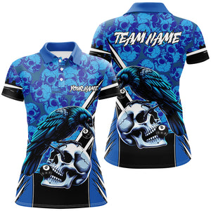 Blue Skull Pattern Custom Billiard Shirts For Women, Scary Billiard Shirts Pool Team Jerseys TDM2725