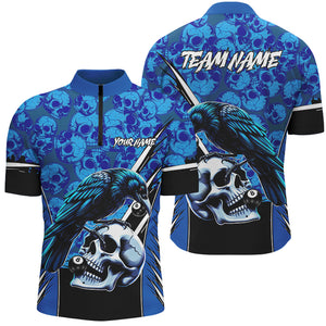 Blue Skull Pattern Custom Billiard Shirts For Men, Scary Billiard Shirts Pool Team Jerseys TDM2725