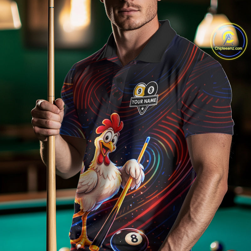 Funny Neon Chicken 8 Ball & 9 Ball Billiard Shirt For Men Custom Pool Team Jersey Polo & 1/4 Zip TDM7835