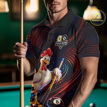 Funny Neon Chicken 8 Ball & 9 Ball Billiard Shirt For Men Custom Pool Team Jersey Polo & 1/4 Zip TDM7835