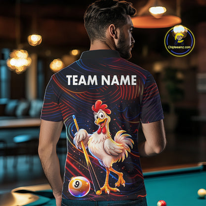 Funny Neon Chicken 8 Ball & 9 Ball Billiard Shirt For Men Custom Pool Team Jersey Polo & 1/4 Zip TDM7835